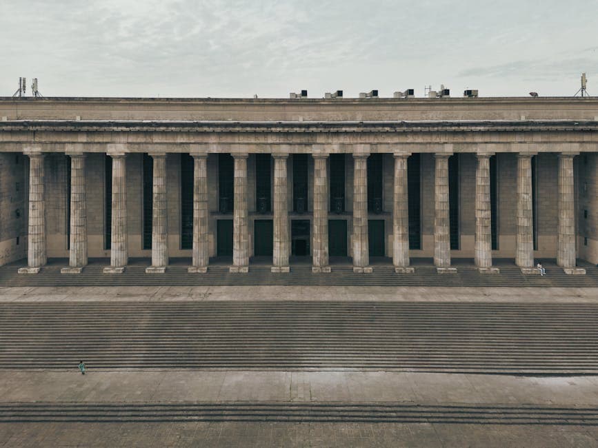Stunning neoclassical facade in Buenos Aires, Argentina, showcasing grand columns.