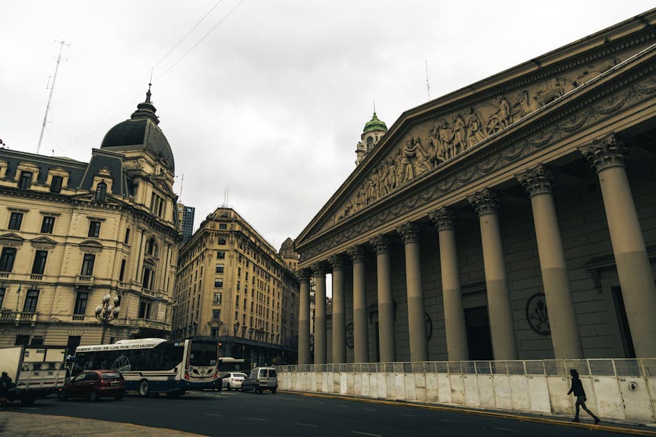 Capture of Buenos Aires cityscape featuring historic buildings and Cathedral Metropolitana.