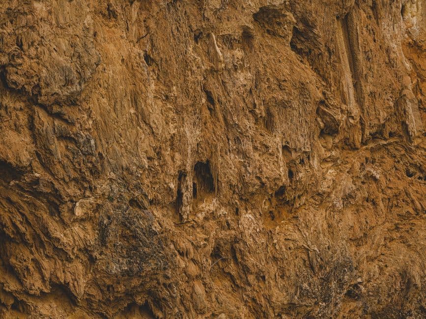 Detailed closeup of a rugged, weathered rock surface with natural texture.