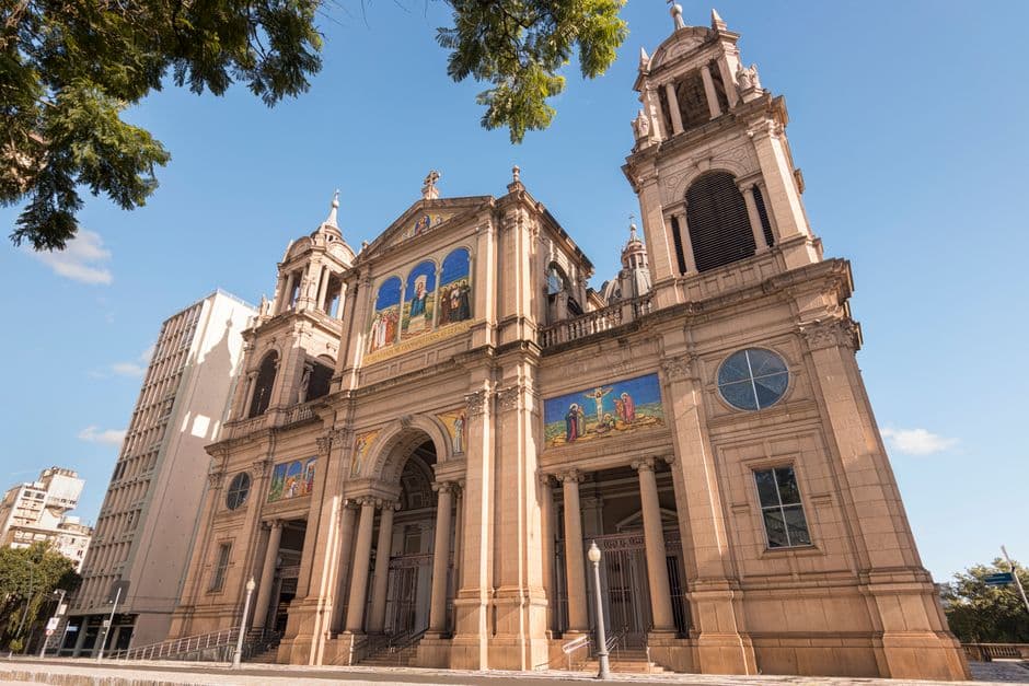 Beautiful architecture of Porto Alegre Cathedral in Rio Grande do Sul, Brazil on a sunny day.