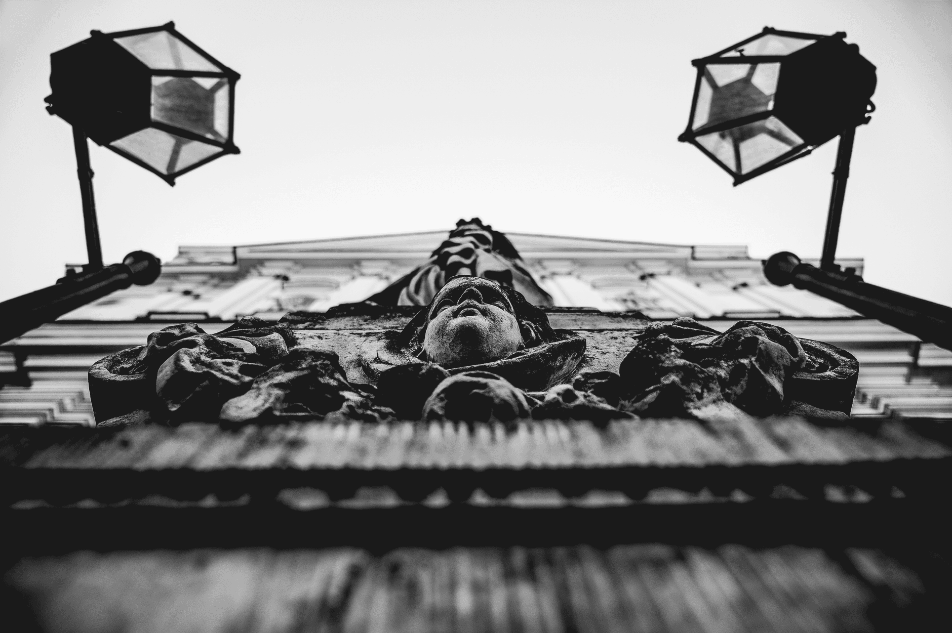 Detailed shot of a bas relief sculpture on a building facade in Poland.
