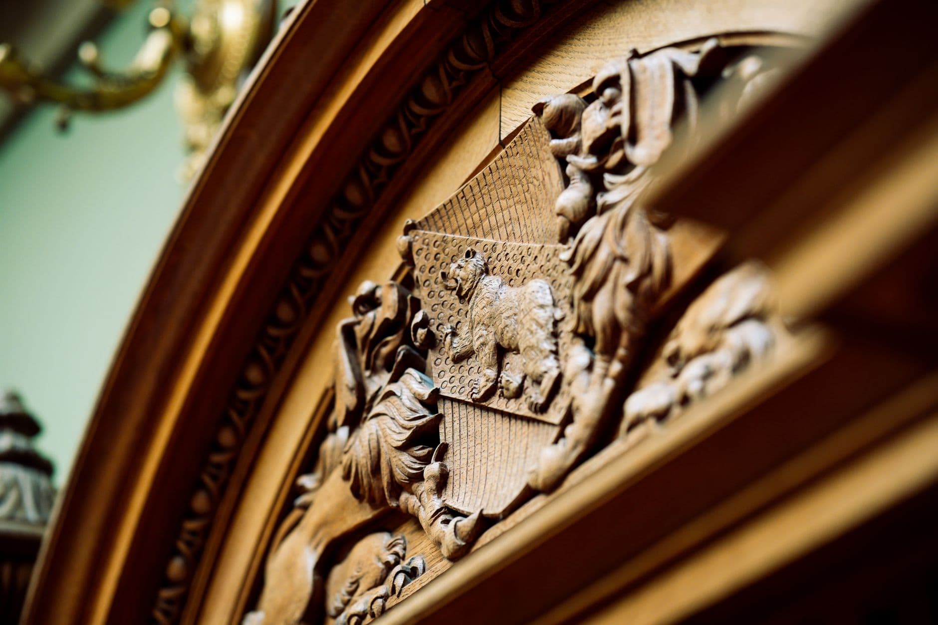 Close-up of ornate wooden carving in Bern, capturing intricate details.