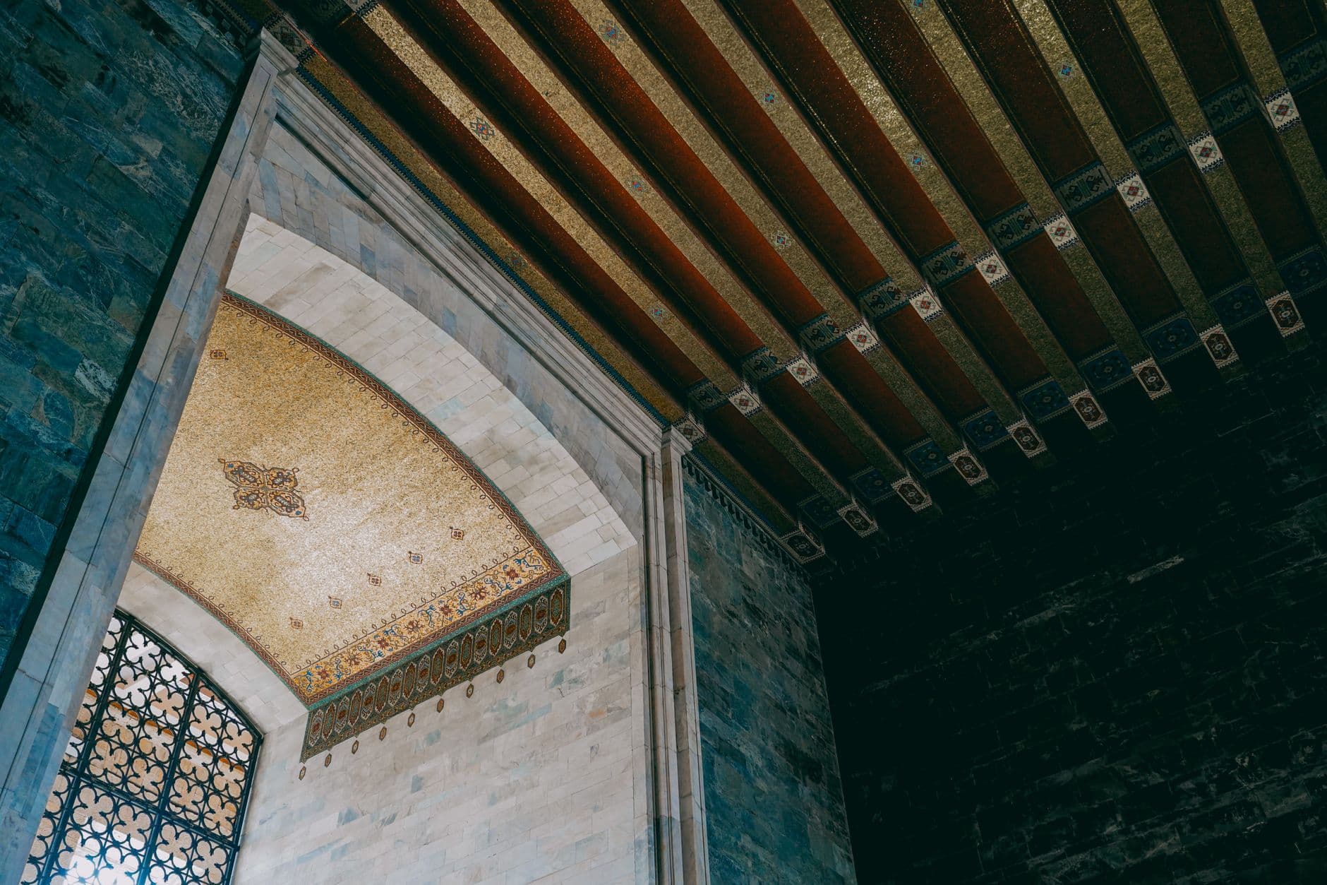 Intricate architectural detail of the ceiling at Anıtkabir, Atatürk's mausoleum in Ankara.