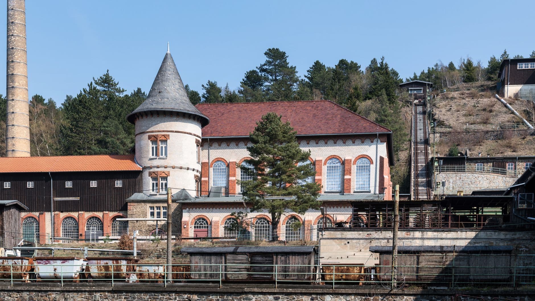 The historic Rammelsberg mining site in Goslar, Germany, showcases industrial heritage architecture.