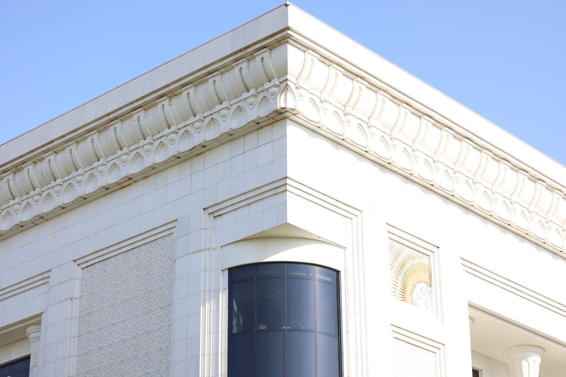 Detailed view of modern architecture in Tashkent, highlighting design elements and textures.