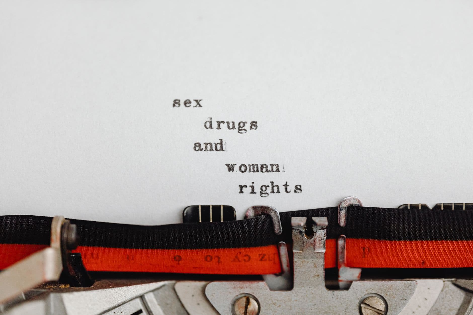 Close-up of a typewriter typing on women's rights and more.