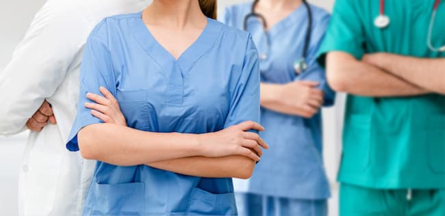 Healthcare people group. Professional doctor working in hospital office or clinic with other doctors, nurse and surgeon. Medical technology research institute and doctor staff service concept.